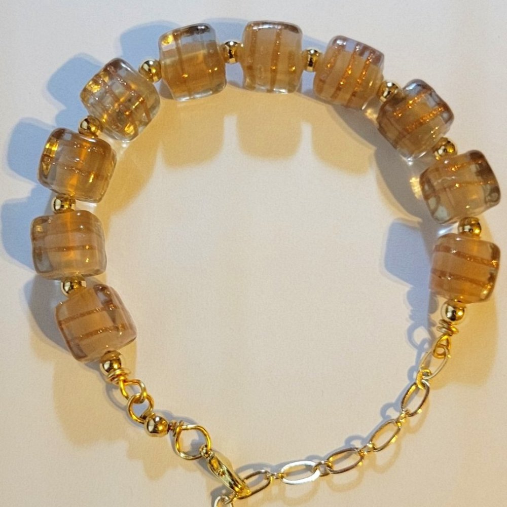 NEW Vintage Italian Murano Glass Case Gold Foil bracelet